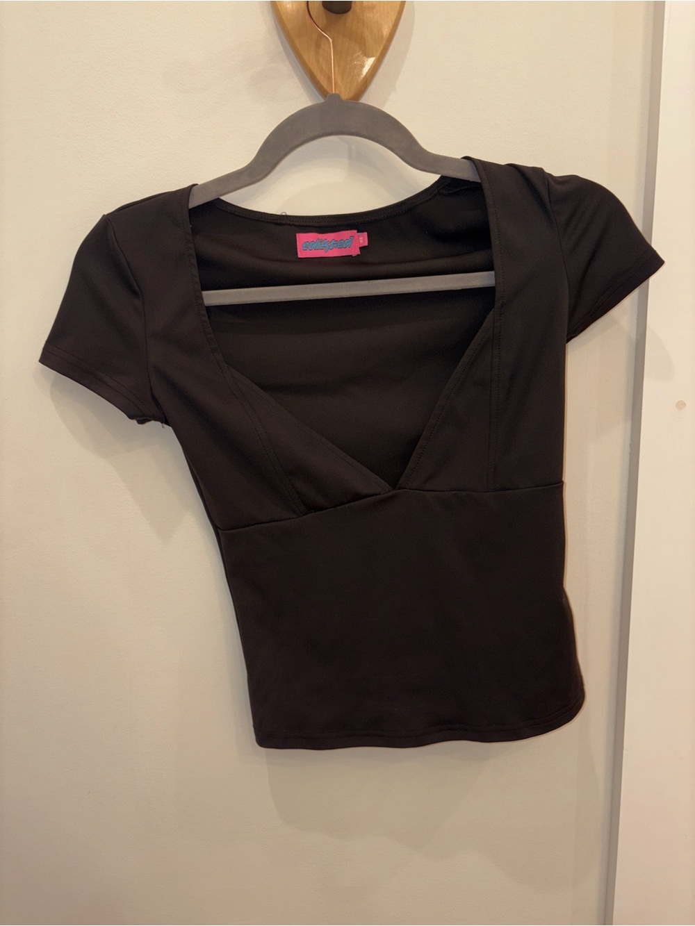 Edikted Black Deep V Short Sleeve Top